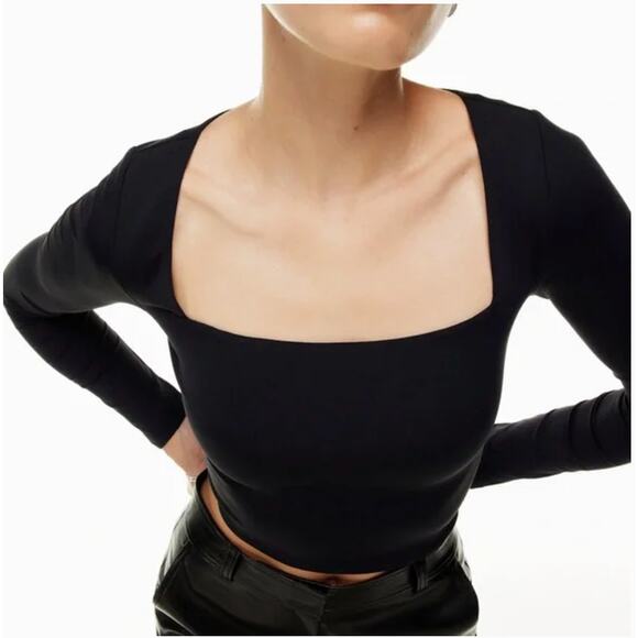 Babaton Black Long Sleeve Square Neck Double Layer Contour Crop Top Size S - Picture 4 of 14